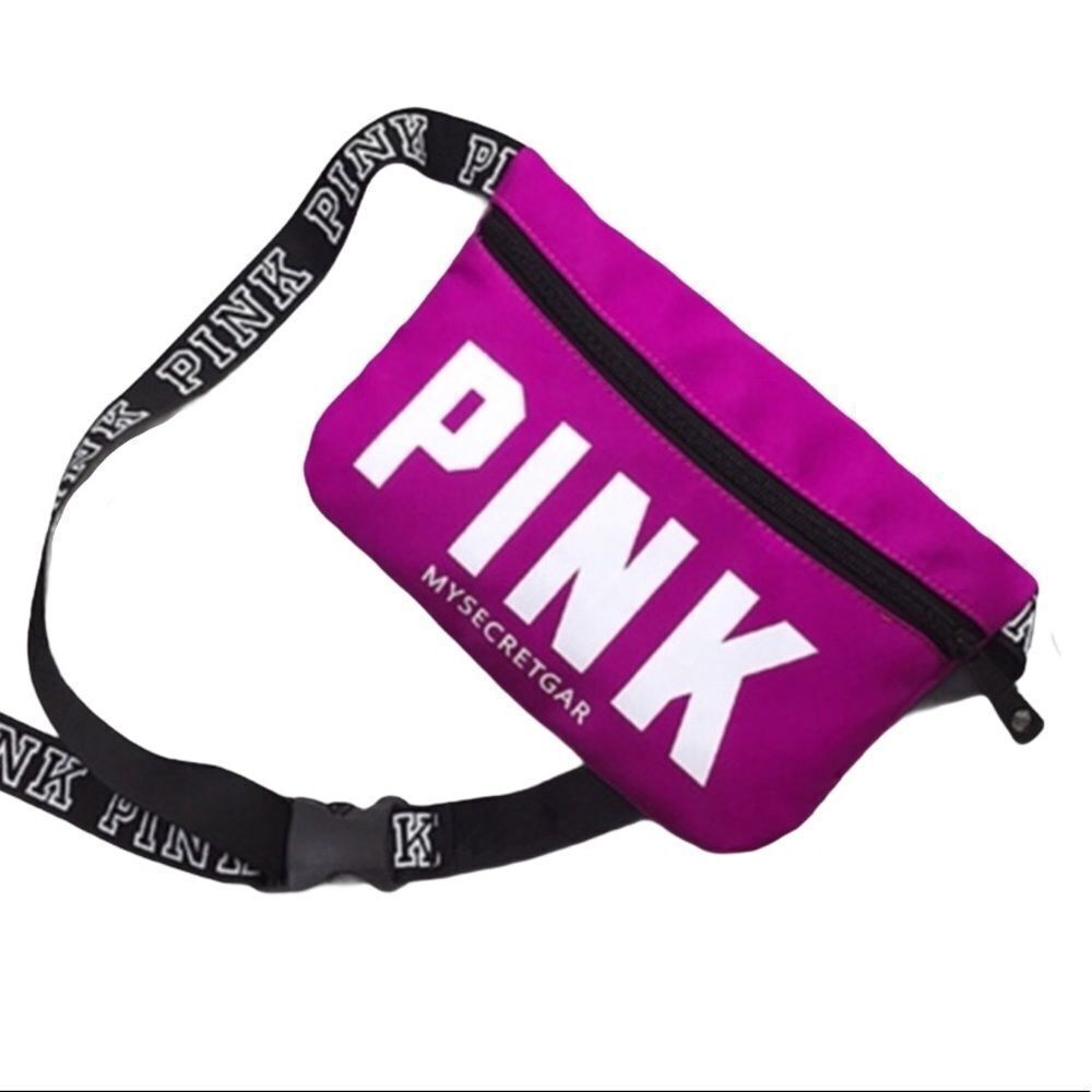 Purple and White Logo PINK Fanny Bag Wide Adjustable Strap Crossbody Bag NEW